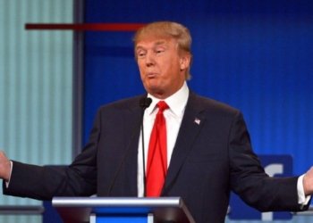 Real estate tycoon Donald Trump participates in the first Republican presidential primary debate on August 6, 2015 at the Quicken Loans Arena in Cleveland, Ohio. AFP PHOTO / MANDEL NGAN        (Photo credit should read MANDEL NGAN/AFP/Getty Images)