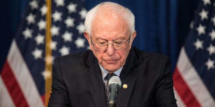 BURLINGTON, VT - MARCH 11: Democratic presidential candidate Sen. Bernie Sanders (I-VT) delivers a campaign update at the Hotel Vermont on March 11, 2020 in Burlington, Vermont. (Photo by Scott Eisen/Getty Images)