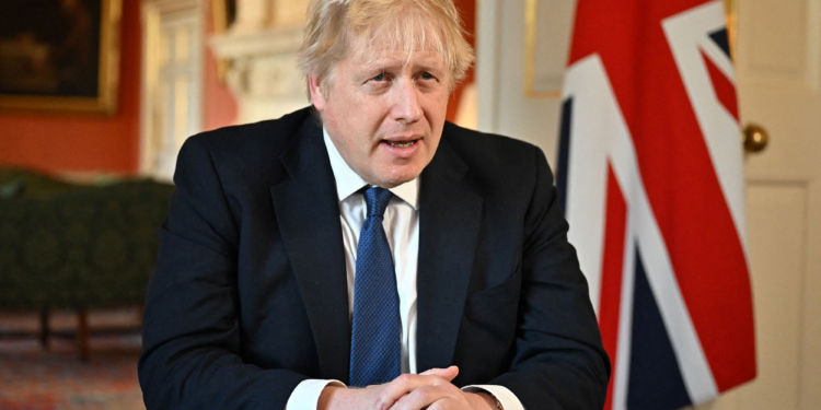 British prime minister Boris Johnson speaks from 10 Downing Street, in London, on February 24. (Jeff J Mitchell/Pool/AFP/Getty Images)(Photo by Jeff J Mitchell / POOL / AFP) (Photo by JEFF J MITCHELL/POOL/AFP via Getty Images)
