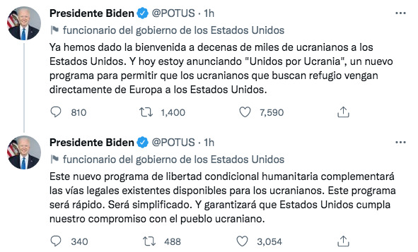 Joe Biden anuncia otros 800 mdd en ayuda militar para Ucrania